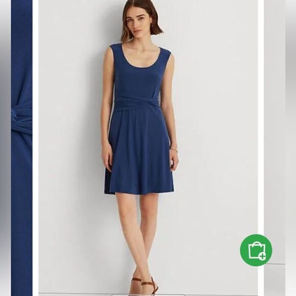 Lauren Ralph Lauren Miralavia Fit & Flare Navy Jersey Stretch Dress- twist waist - Picture 16 of 16